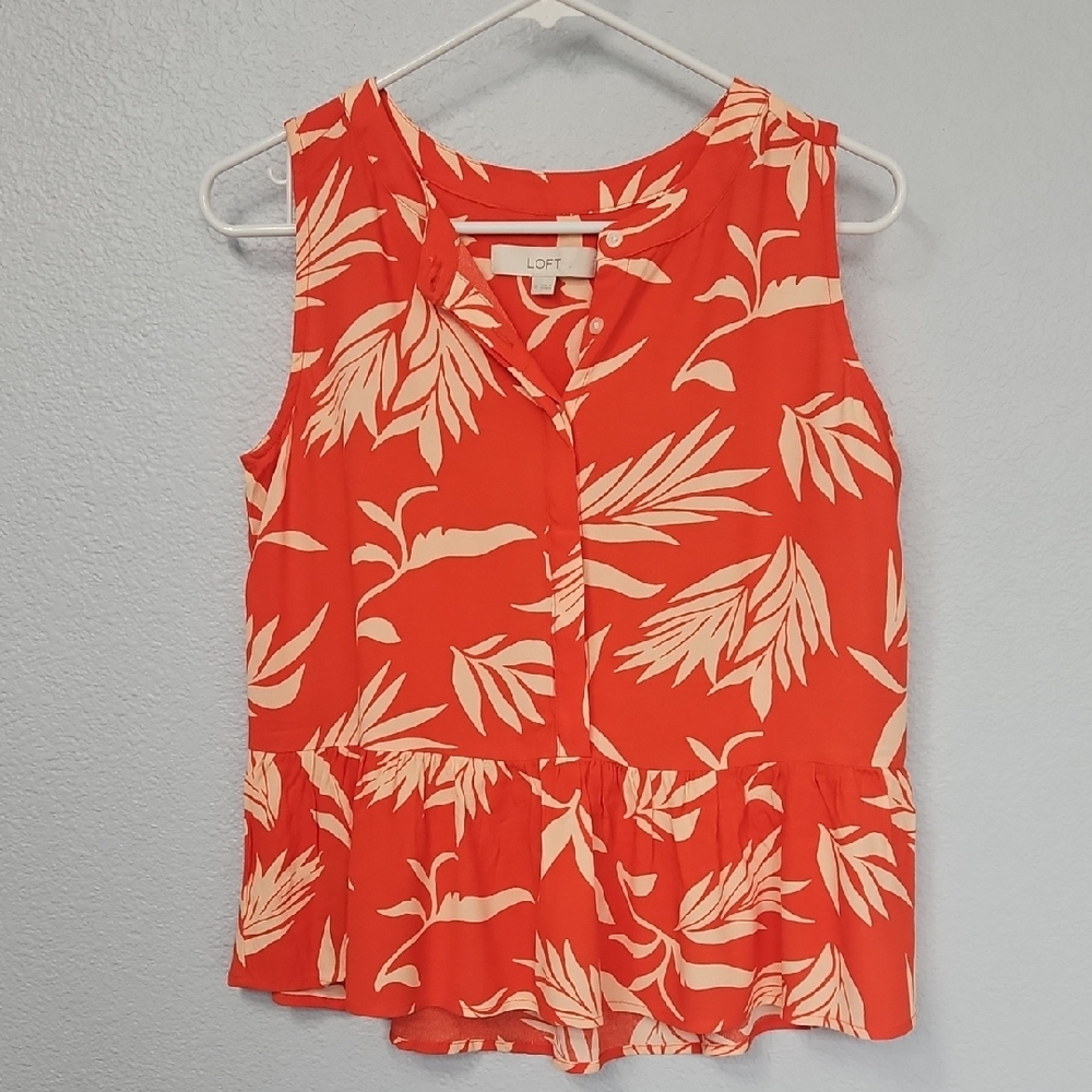 LOFT Women's Coral Leaf Print Blouse